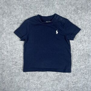 Ralph Lauren T‎ Shirt Baby Boys Size 6M Navy Blue Short Sleeve Button White Pony